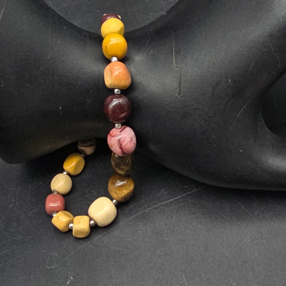 Mookaite Gemstone Beaded Bracelet Sterling Silver 925 Clasp